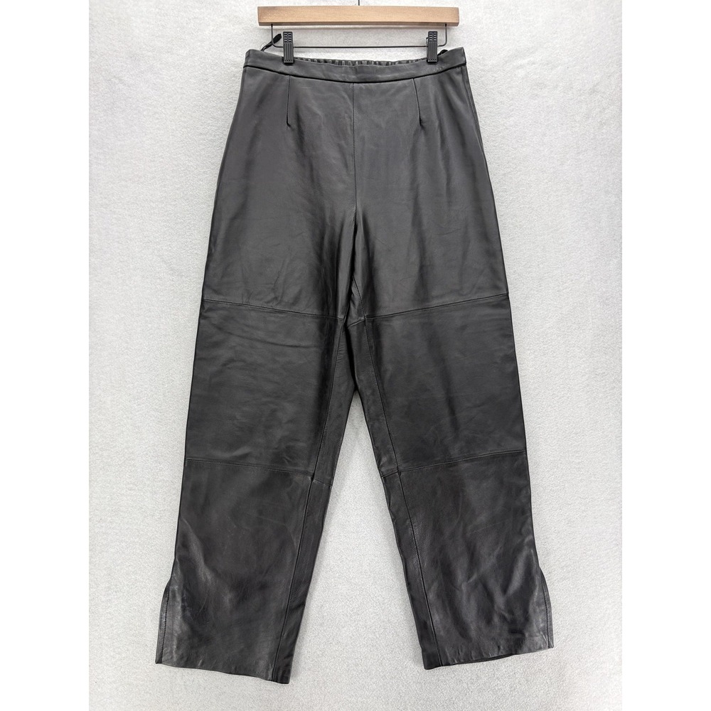 Terry Lewis Leather Dress Pants Womens 14 Black Lined Straight Leg Slit Hem Y2K